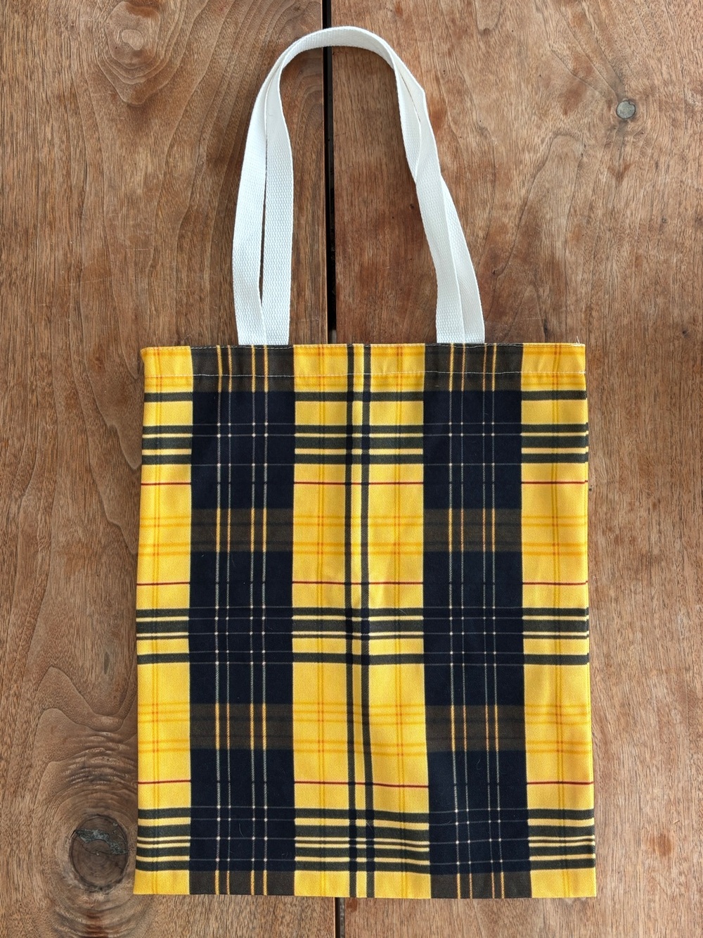 Plaid Tote Bag Reusable Shopping Tote Book Bag Yellow Black Plaid - Picture 3 of 5
